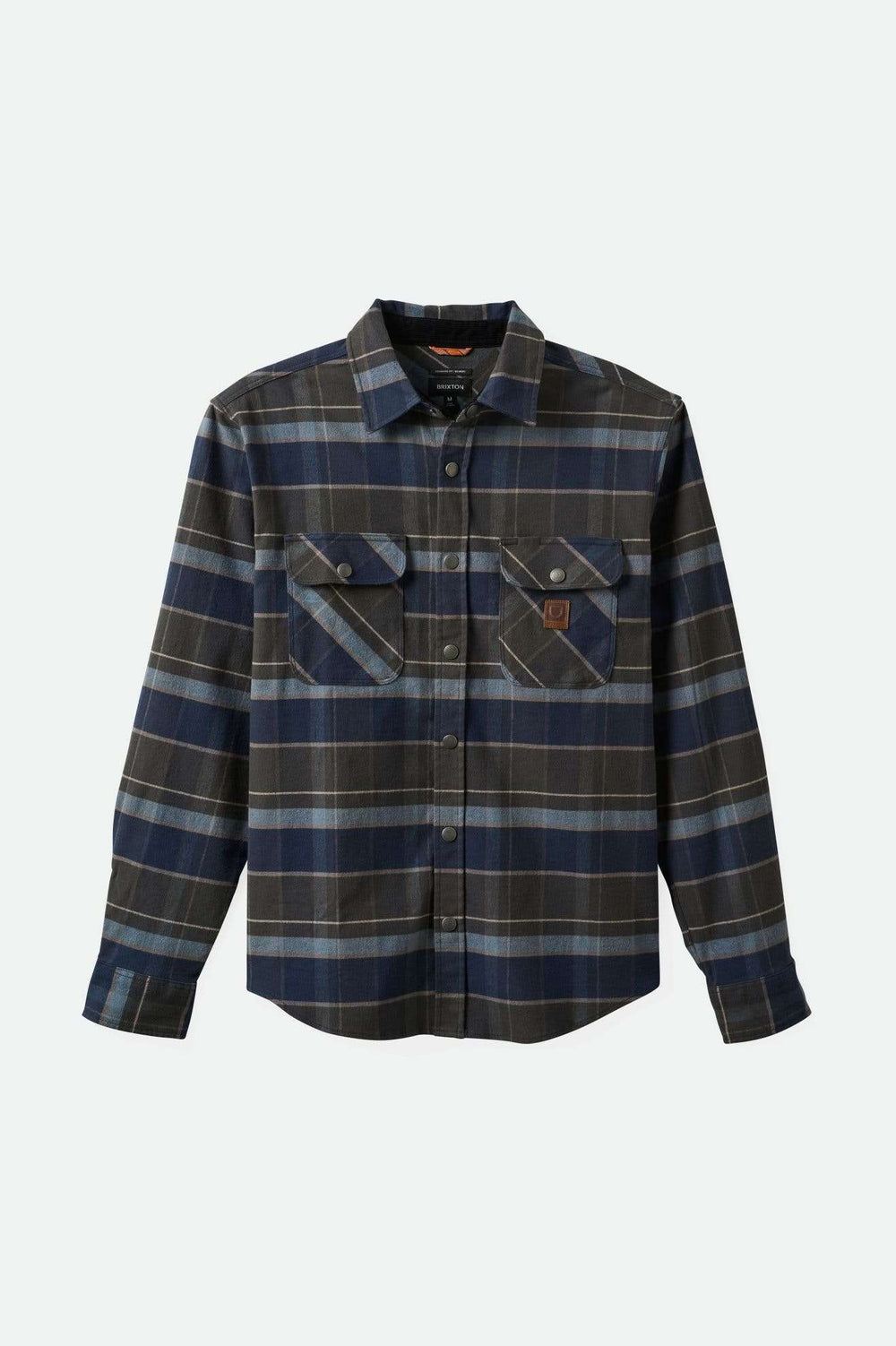 Brixton Men's Builders Bowery Stretch Water Resistant L/S Flannel in color Washed Navy/Black/Coronet Blue