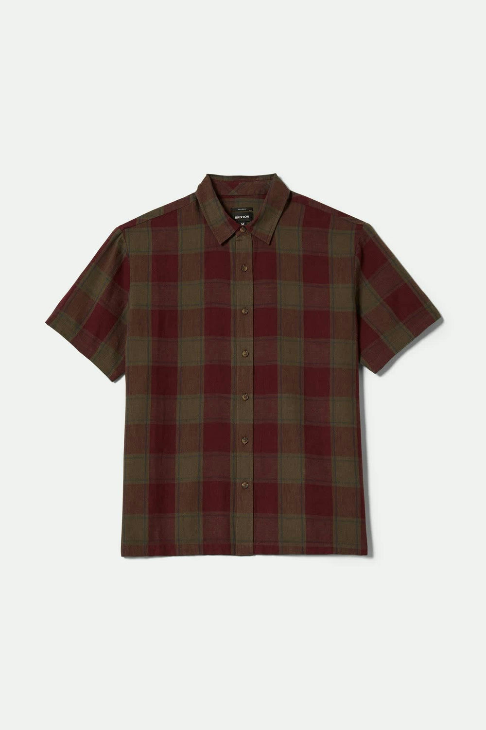 Men's Cru Linen Blend Short Sleeve Shirt in Olive Surplus/Port