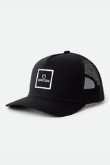 Unisex Alpha Block Netplus Trucker Hat in Black