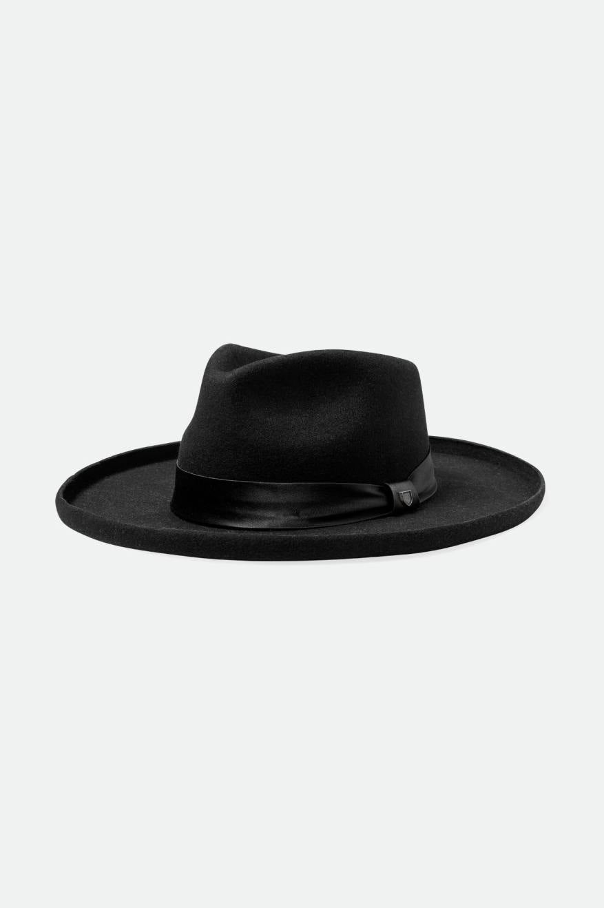 Women's Victoria Felt Fedora in Black/Black Satin