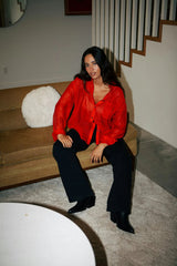 Women's East Side Boxy L/S Button Down in Crimson