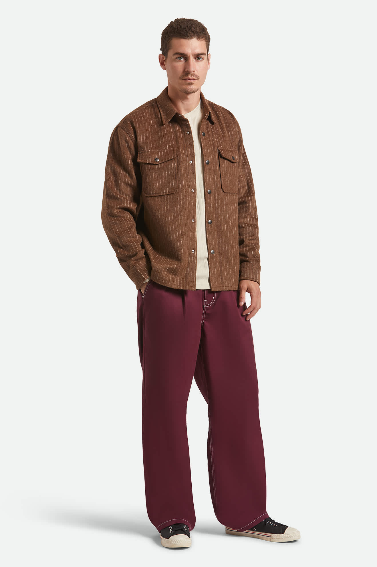 Men's Selden Soft Brushed Flannel in Pinecone Brown Pinestripe