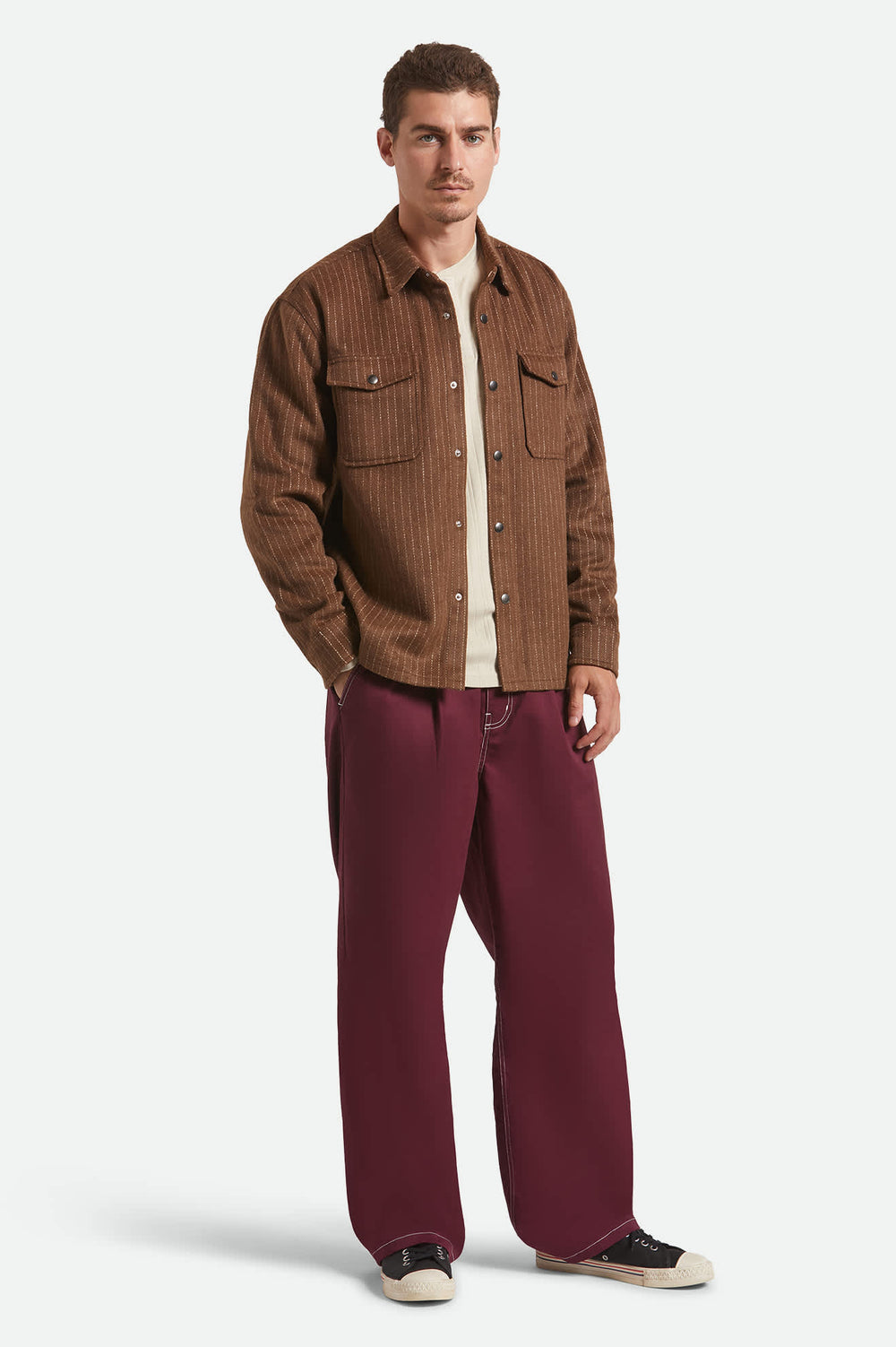 Men's Selden Soft Brushed Flannel in Pinecone Brown Pinestripe