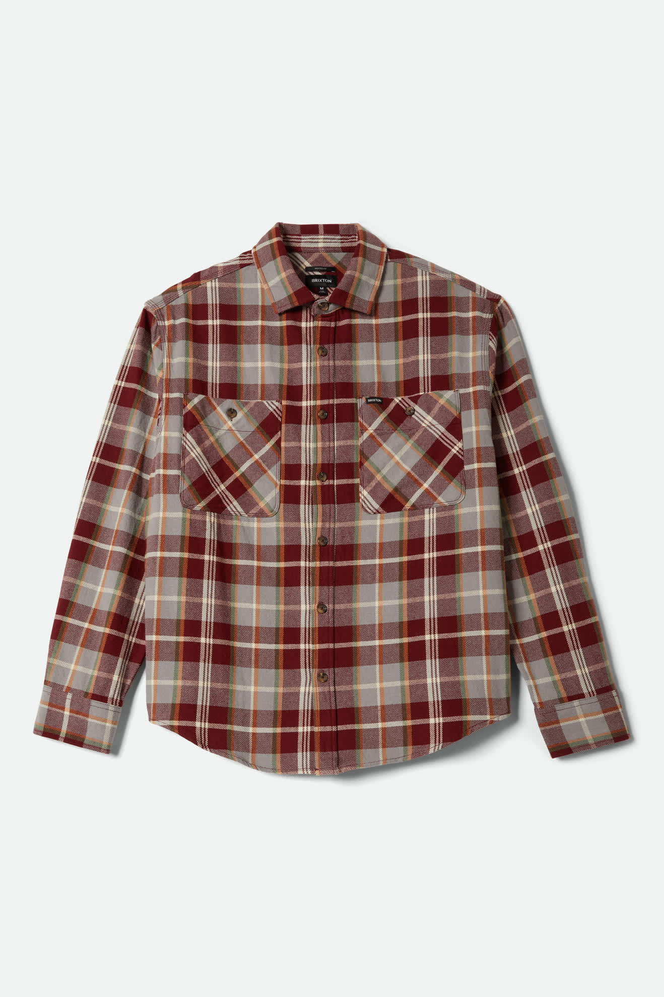 Men's Vintage Wash Flannel in Maroon Red/Beige/Green