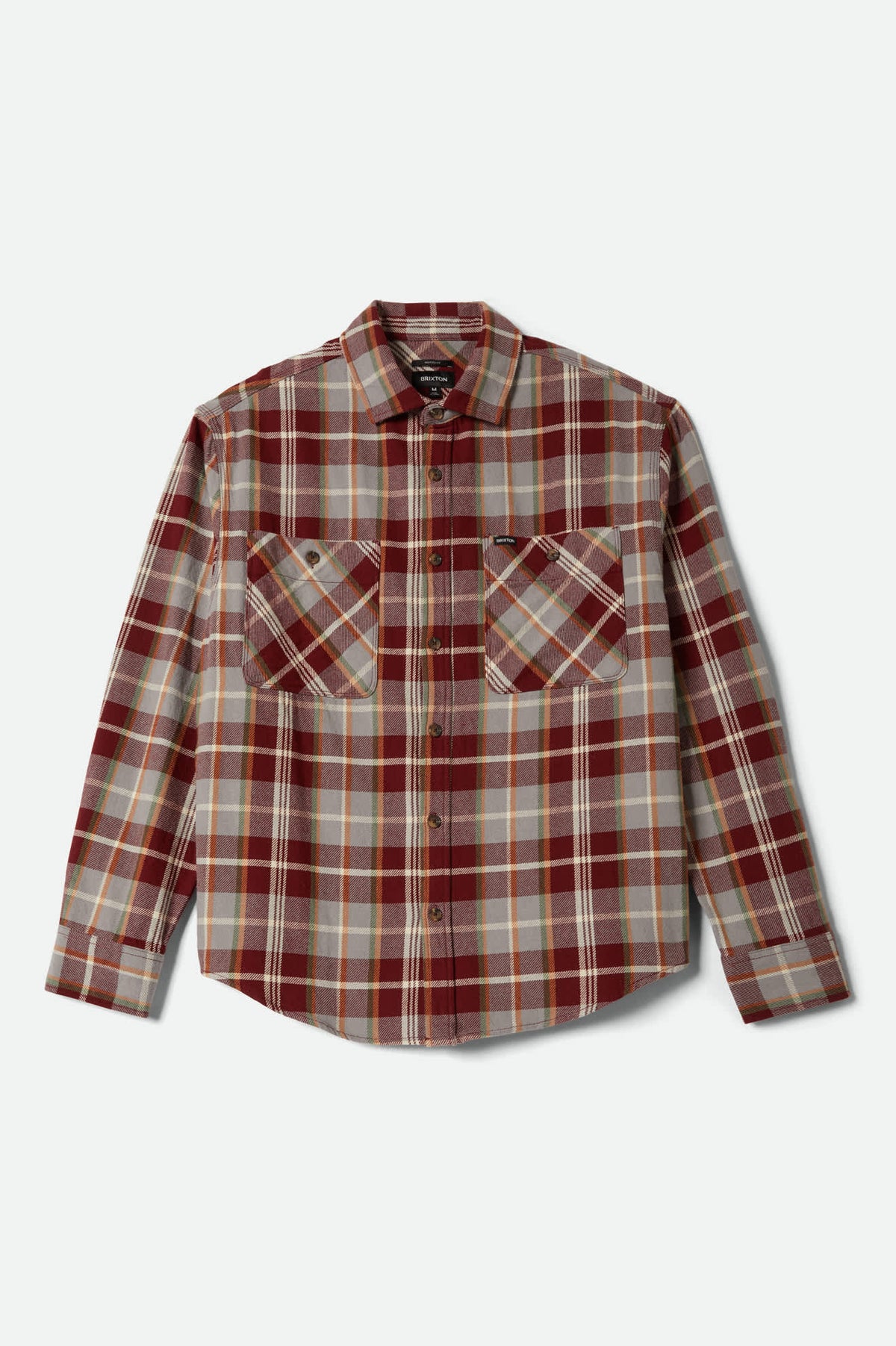 Men's Vintage Wash Flannel in Maroon Red/Beige/Green