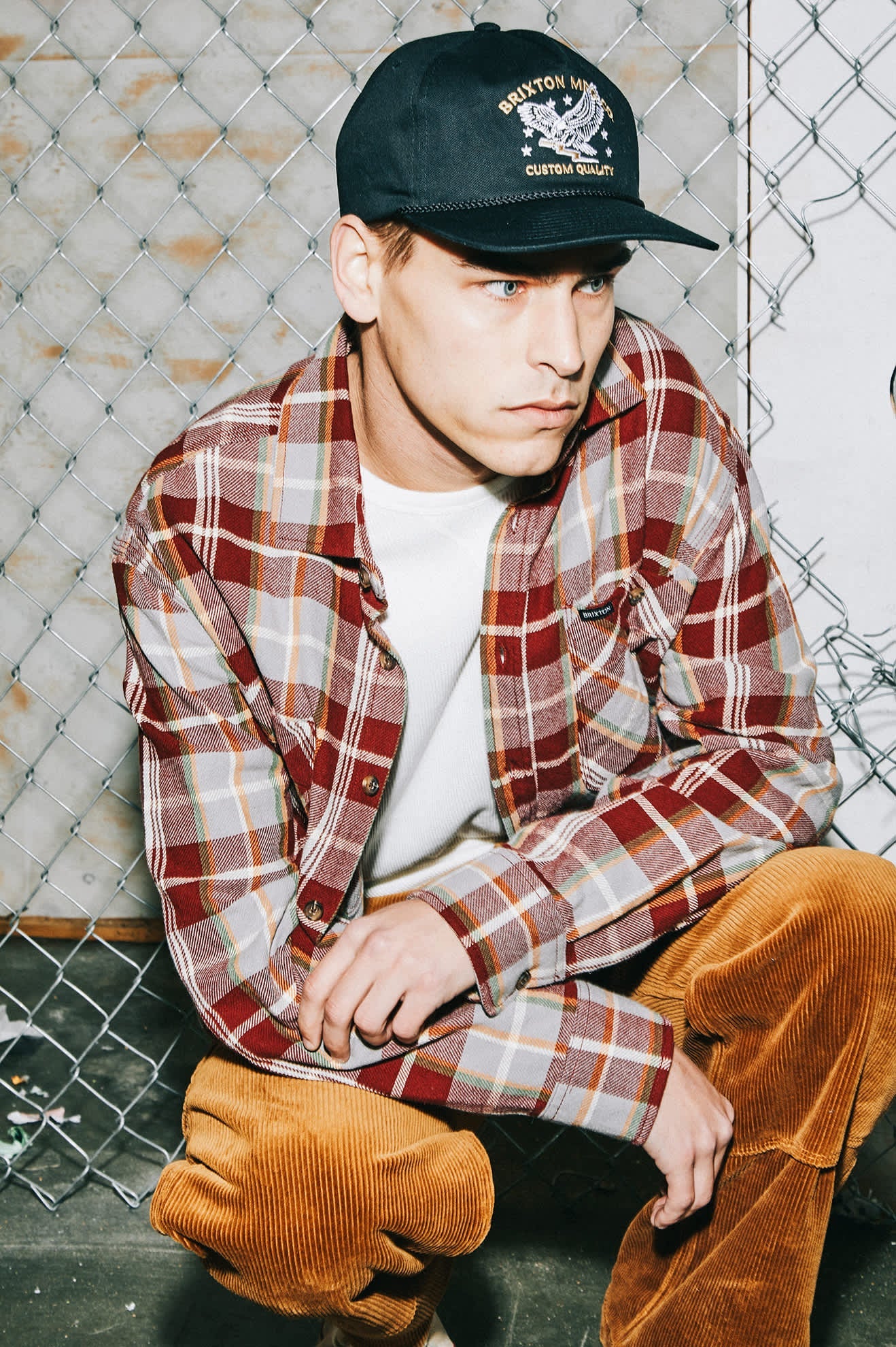 Men's Vintage Wash Flannel in Maroon Red/Beige/Green