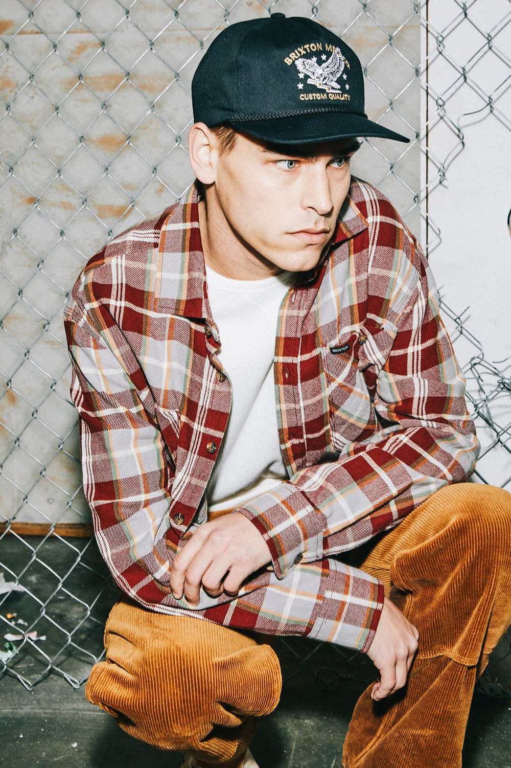 Men's Vintage Wash Flannel in Maroon Red/Beige/Green