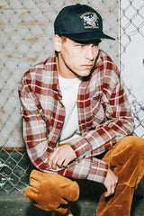 Men's Vintage Wash Flannel in Maroon Red/Beige/Green