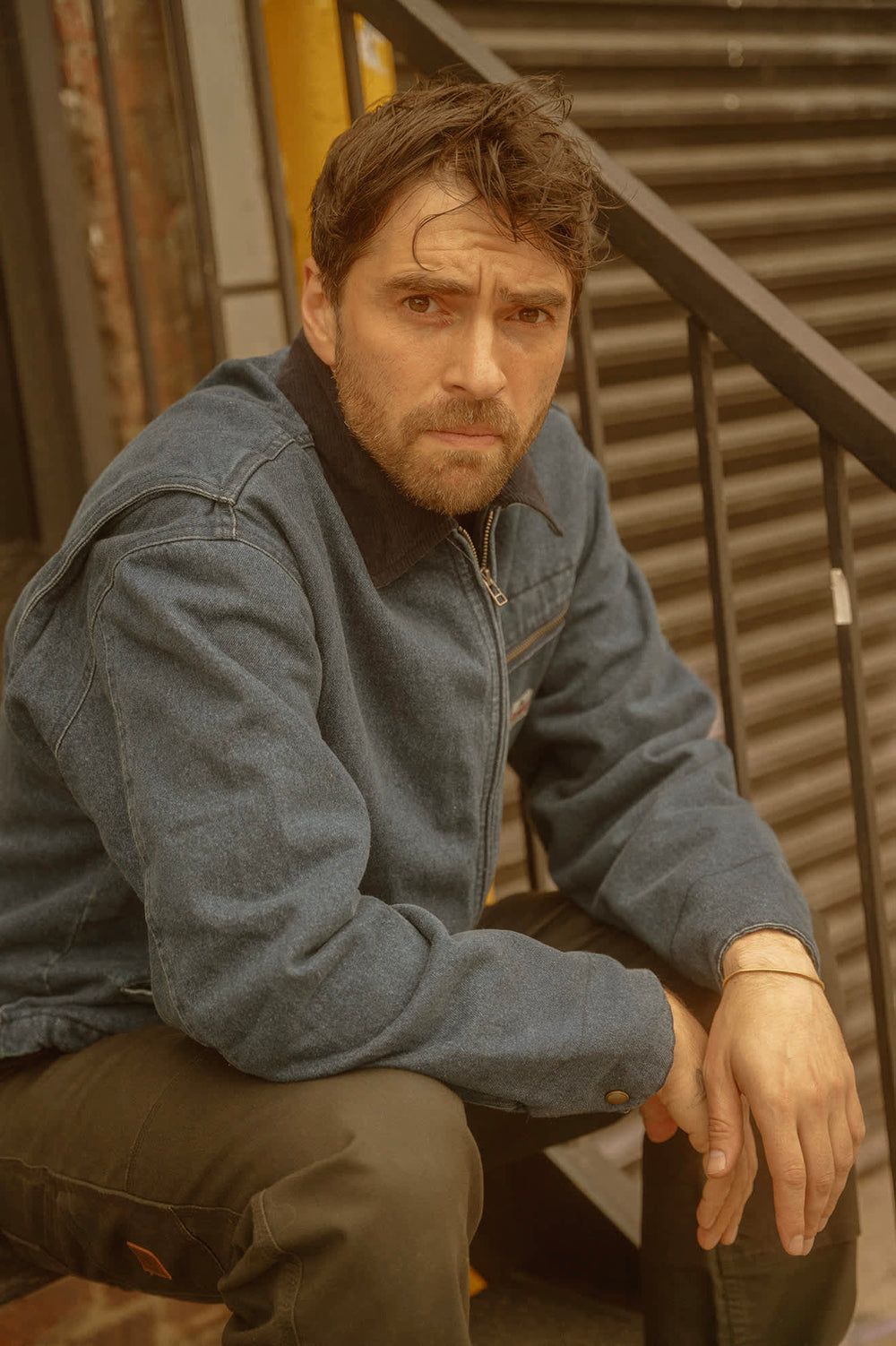 Men's Altered Threads Lined Garage Jacket in Medium Wash Denim