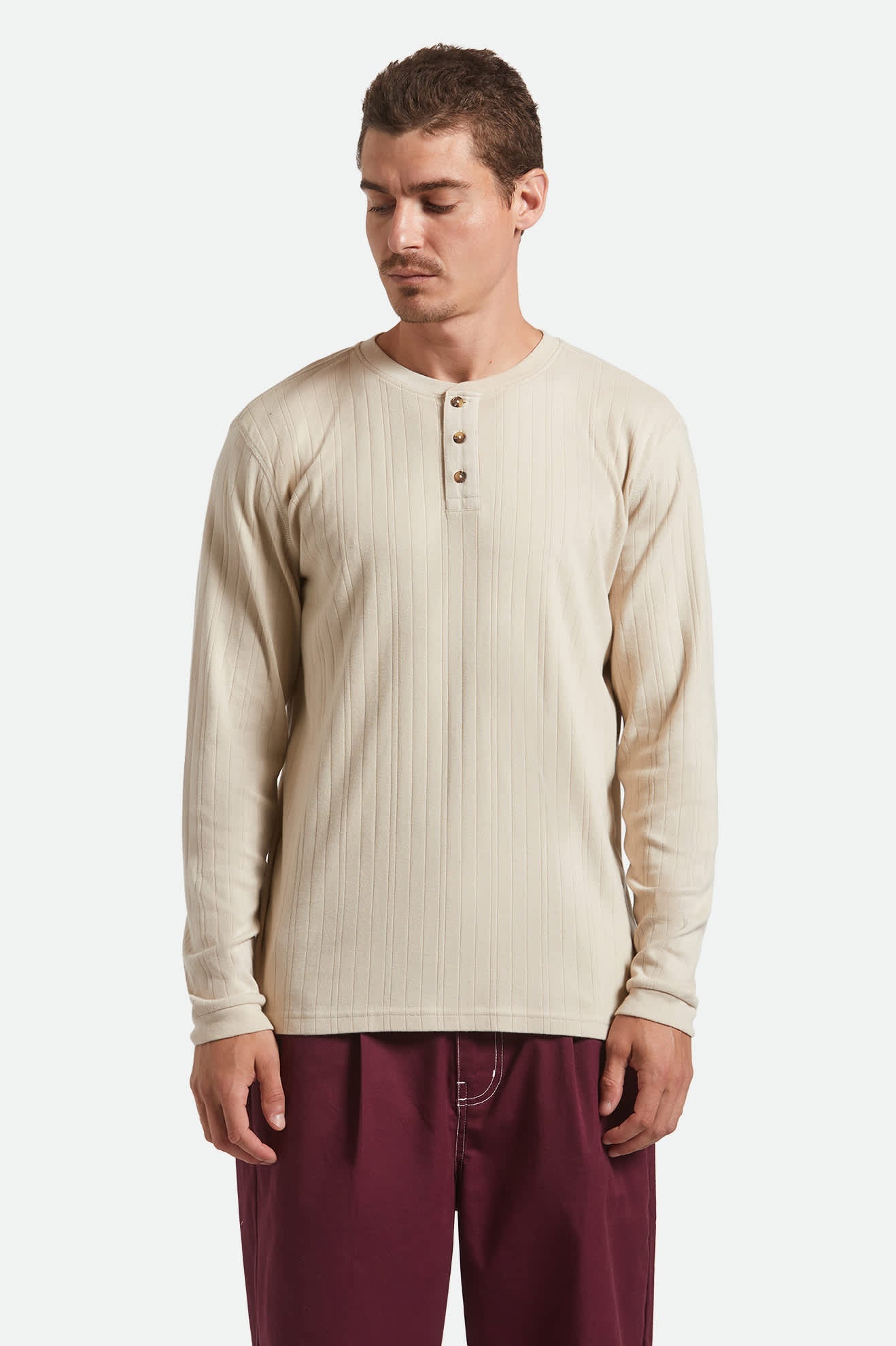 Men's Vintage Ribbed Long Sleeve Henley in Beige
