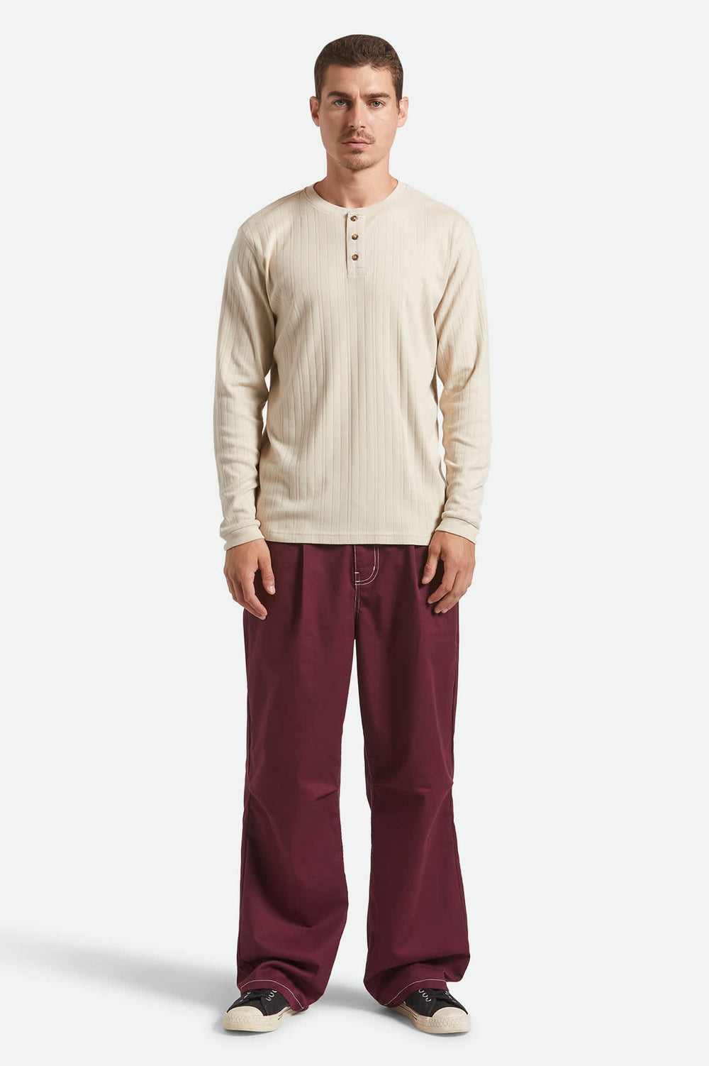 Men's Vintage Ribbed Long Sleeve Henley in Beige