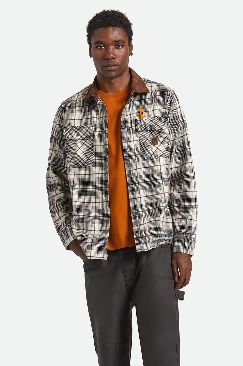 Men's Builders Bowery Performance Flannel in Off White/Black