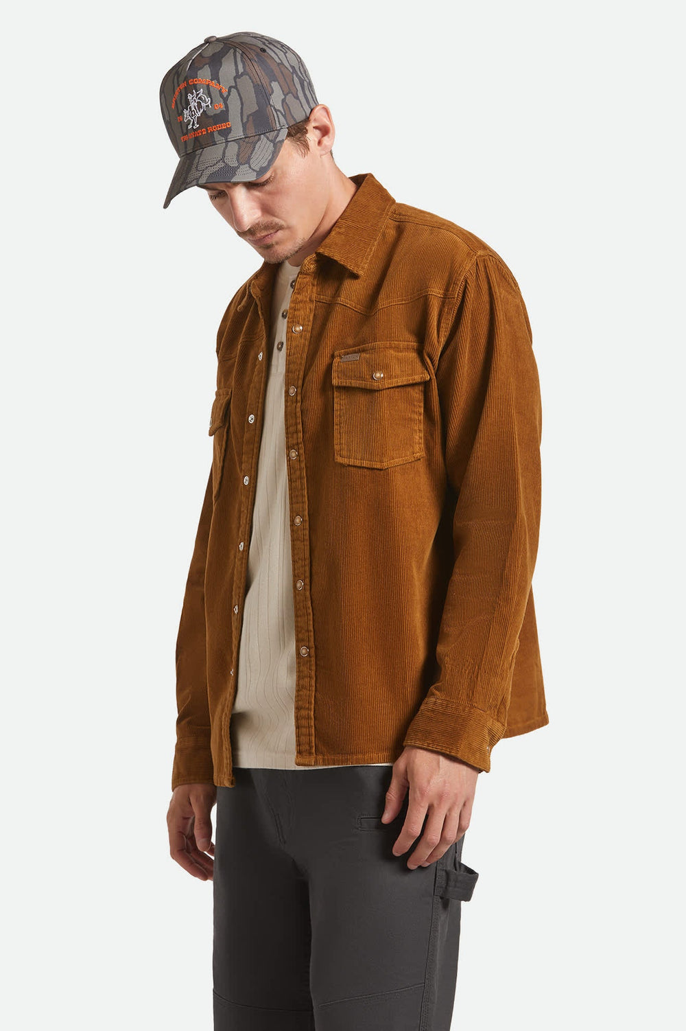 Men's New West Relaxed Overshirt in Washed Copper Corduroy