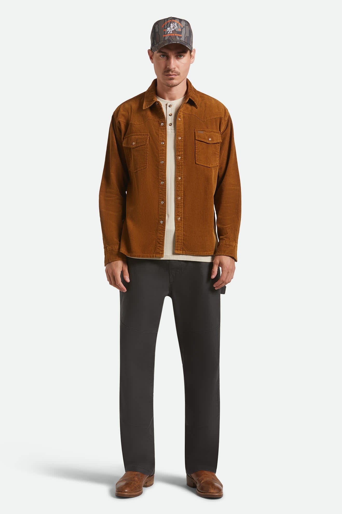 Men's New West Relaxed Overshirt in Washed Copper Corduroy