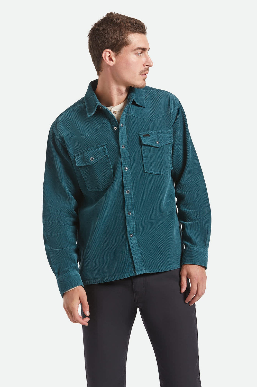 Men's New West Relaxed Overshirt in Night Sage Corduroy
