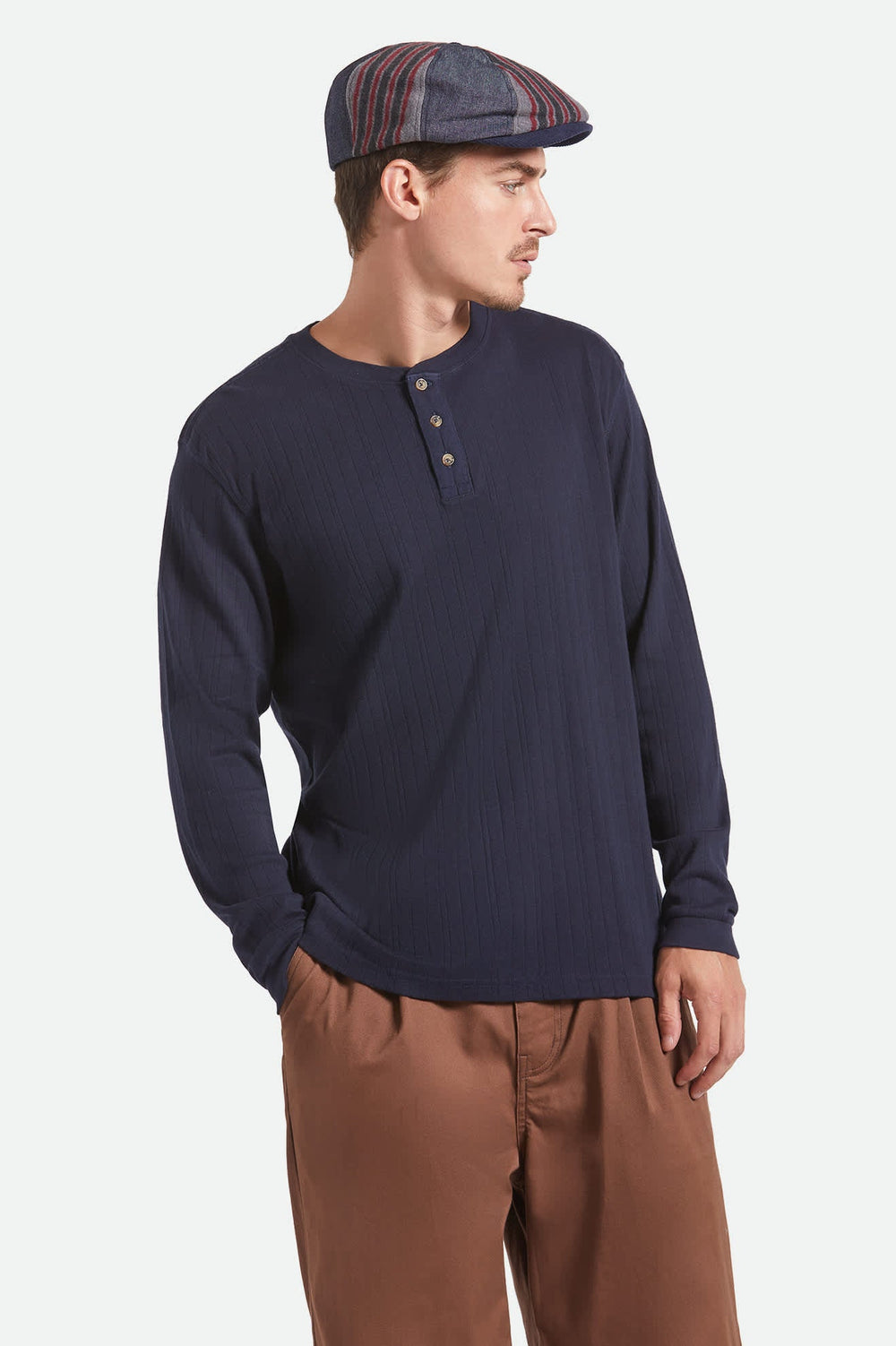 Men's Vintage Ribbed Long Sleeve Henley in Washed Navy