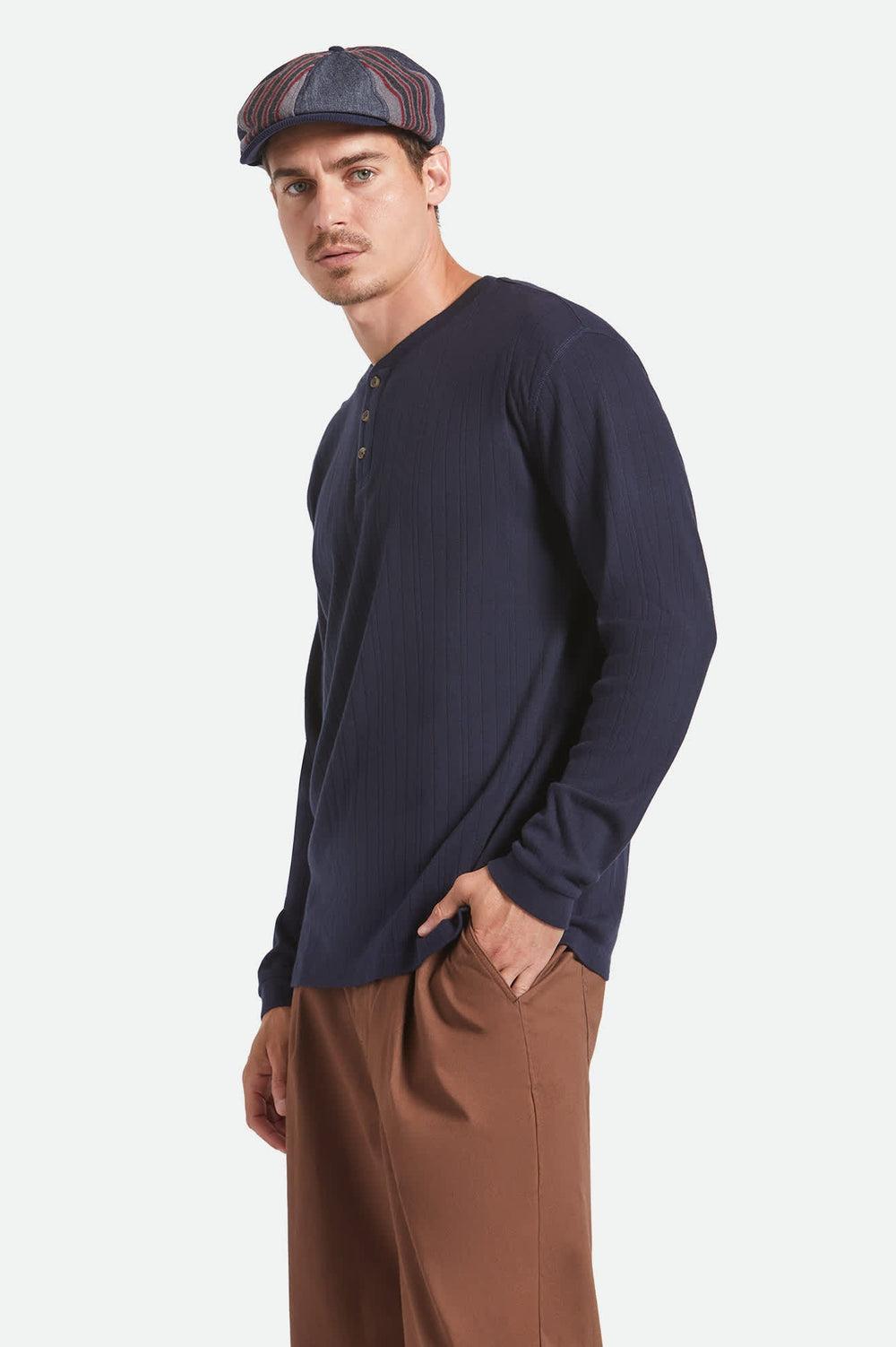 Men's Vintage Ribbed Long Sleeve Henley in Washed Navy