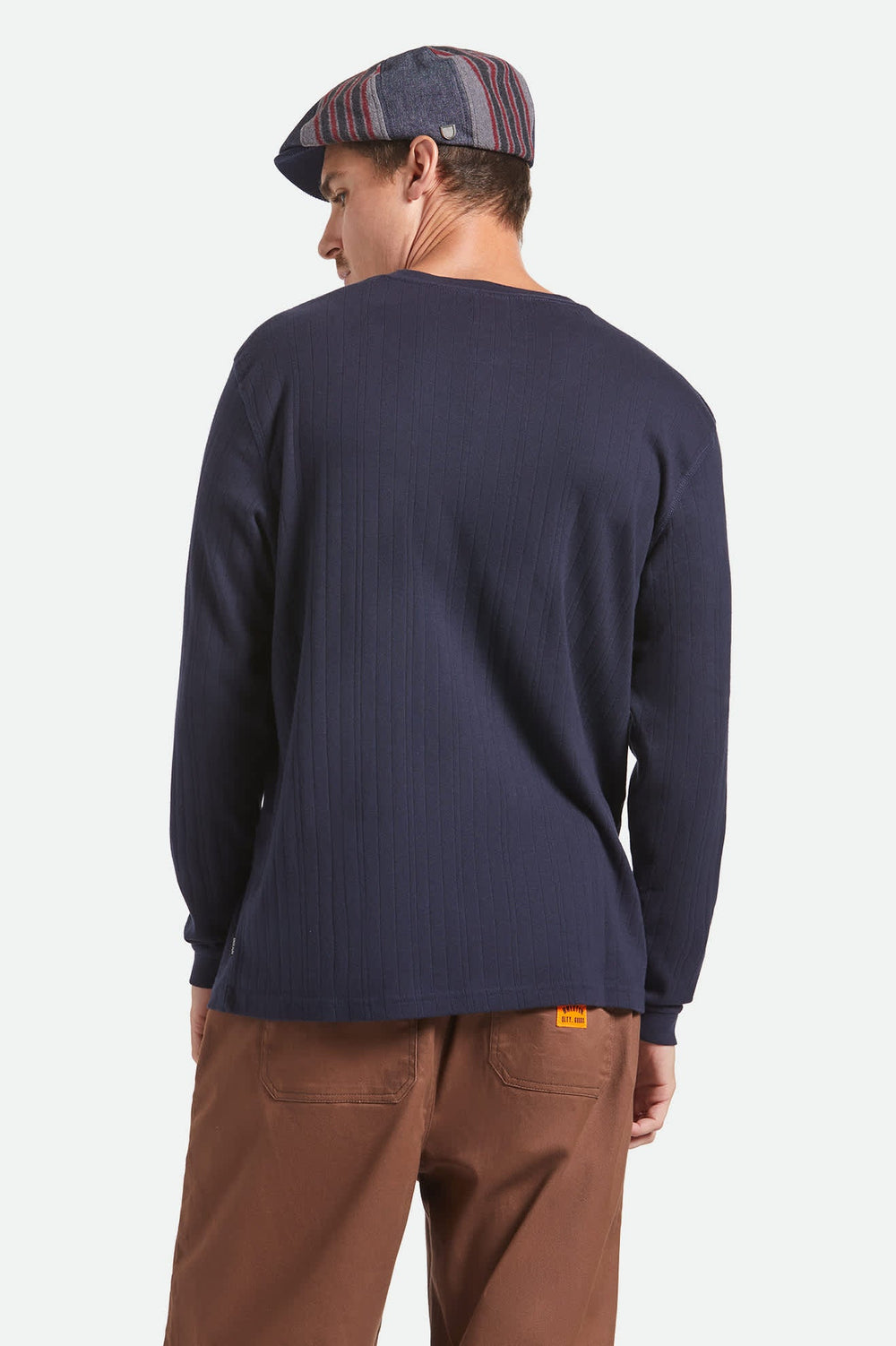 Men's Vintage Ribbed Long Sleeve Henley in Washed Navy