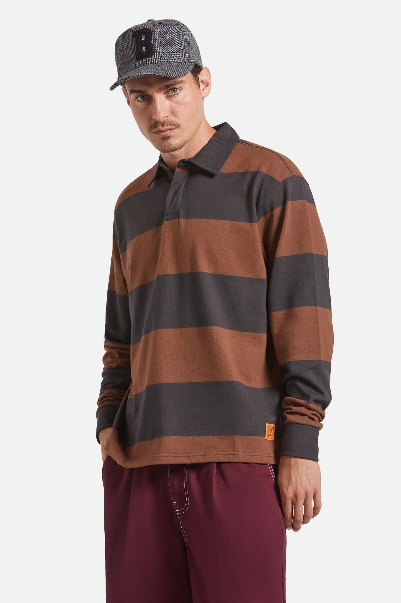 Men's Union Heavyweight Rugby Polo in Washed Black/Pinecown Brown