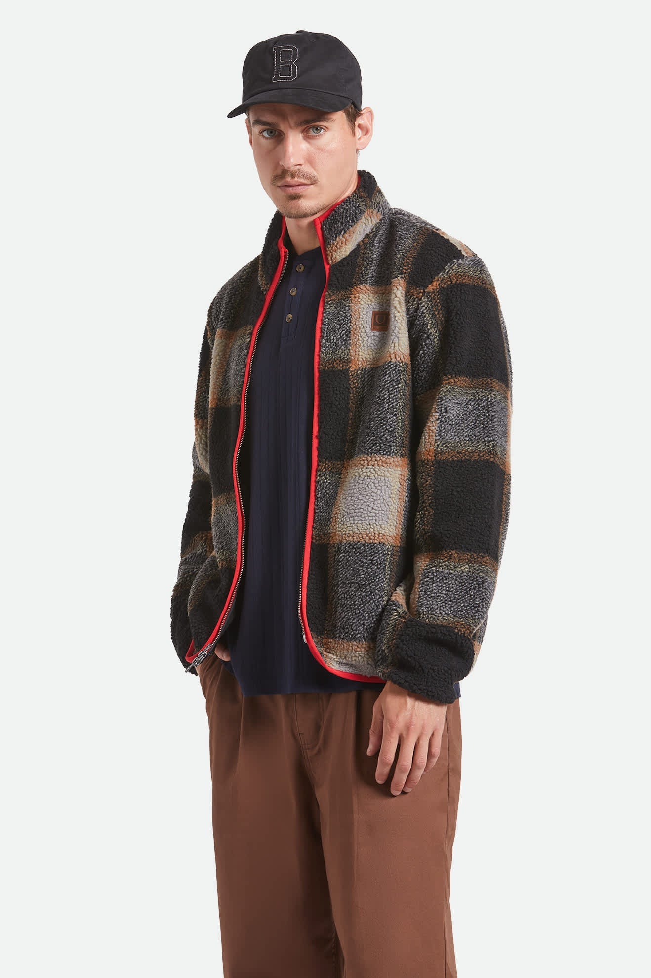 Men's Buffalo Plaid Sherpa Full Zip in Black/Cream