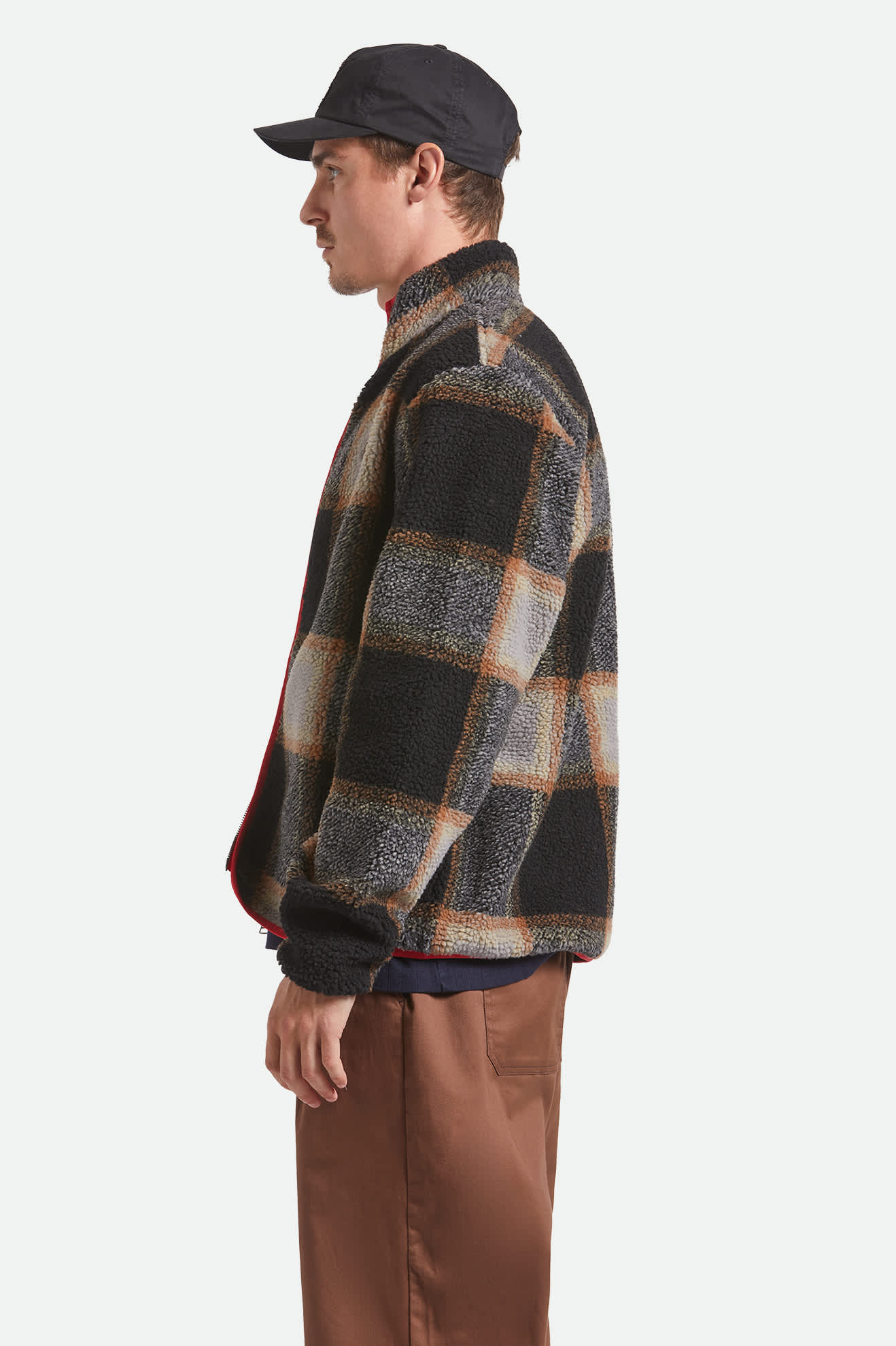 Men's Buffalo Plaid Sherpa Full Zip in Black/Cream