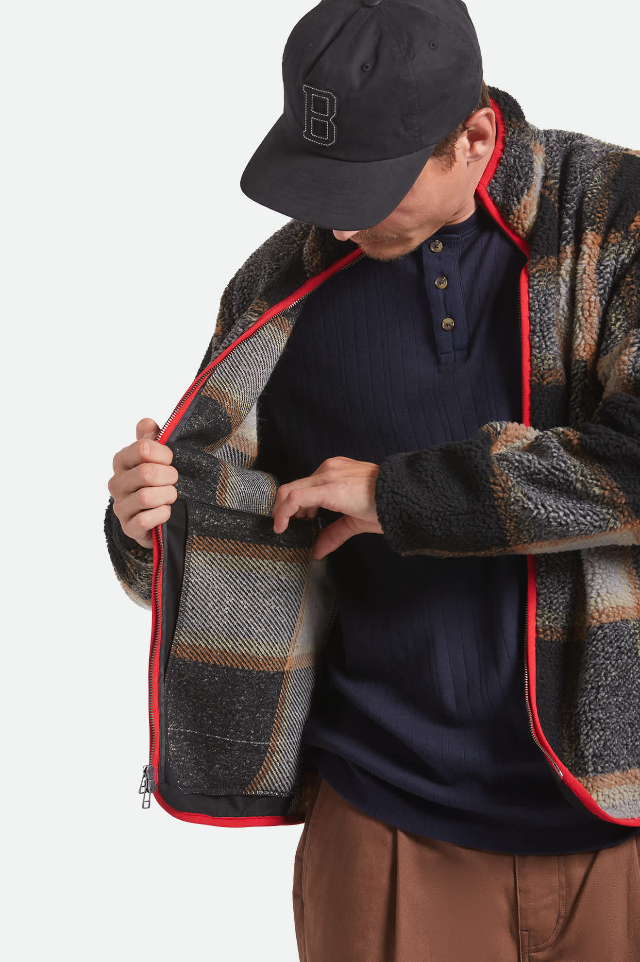 Men's Buffalo Plaid Sherpa Full Zip in Black/Cream