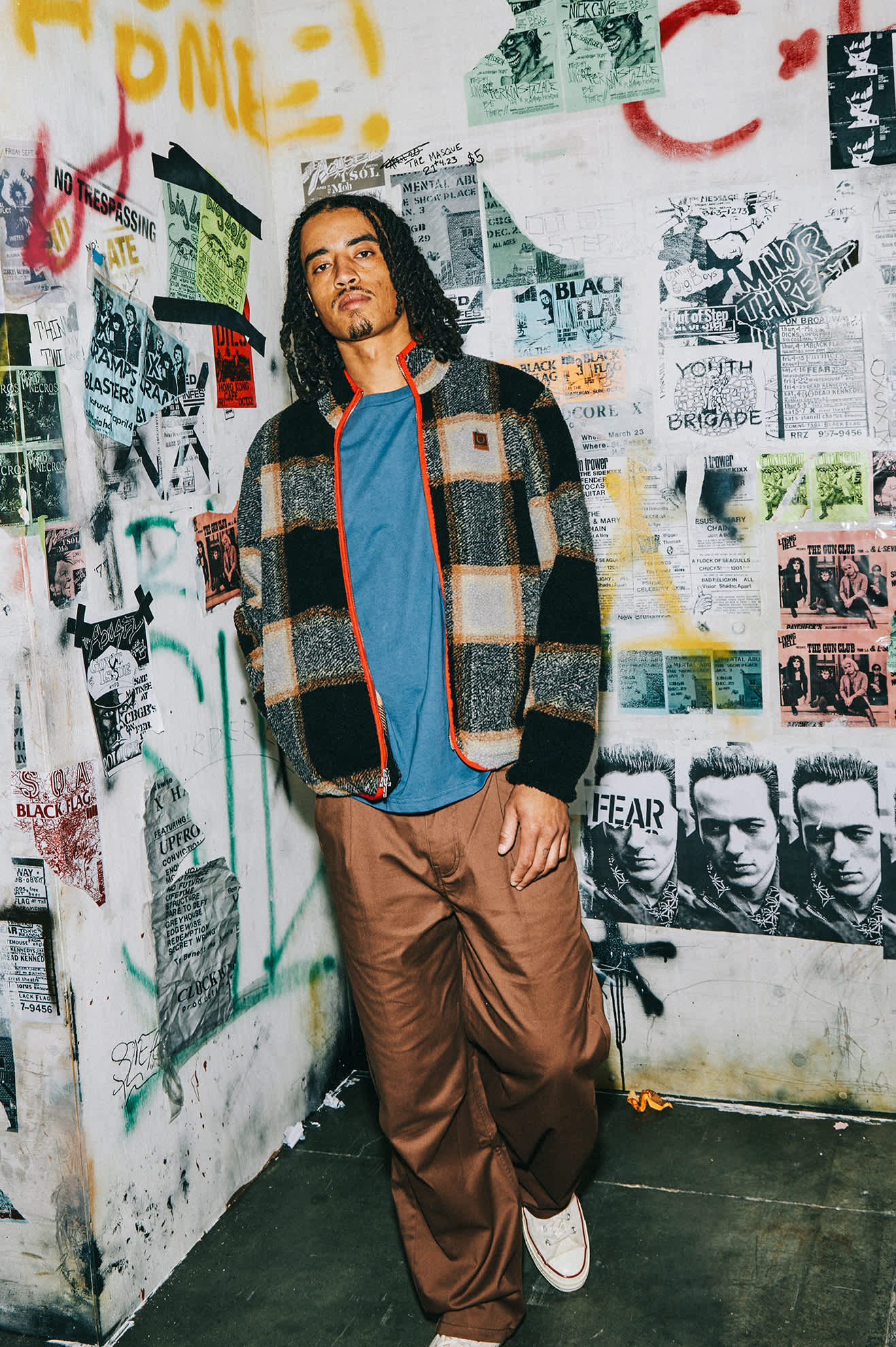 Men's Buffalo Plaid Sherpa Full Zip in Black/Cream