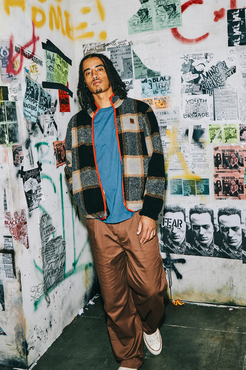 Men's Buffalo Plaid Sherpa Full Zip in Black/Cream