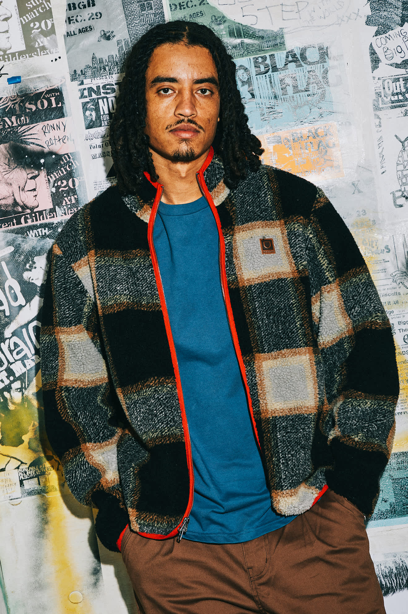 Men's Buffalo Plaid Sherpa Full Zip in Black/Cream