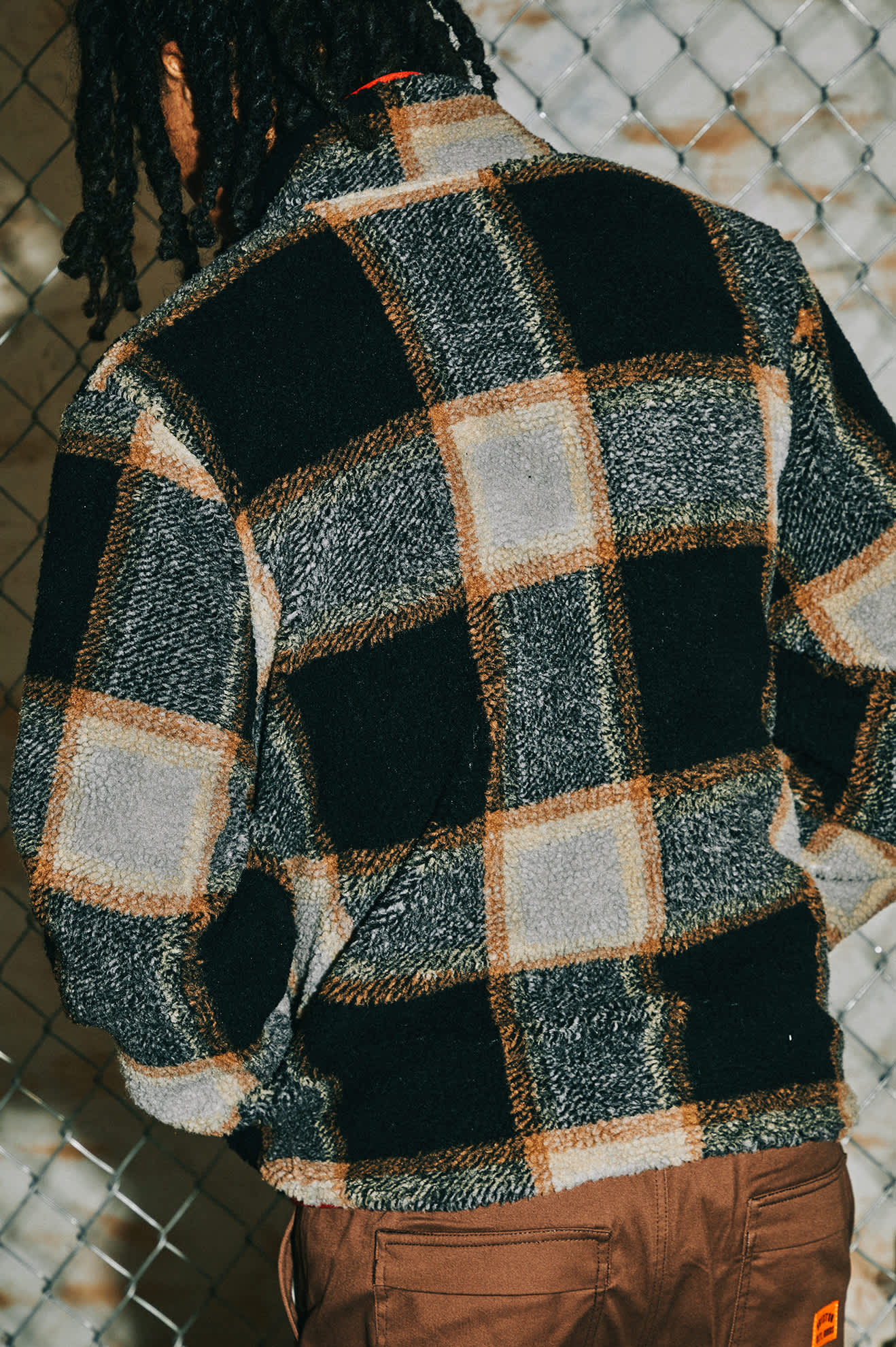 Men's Buffalo Plaid Sherpa Full Zip in Black/Cream