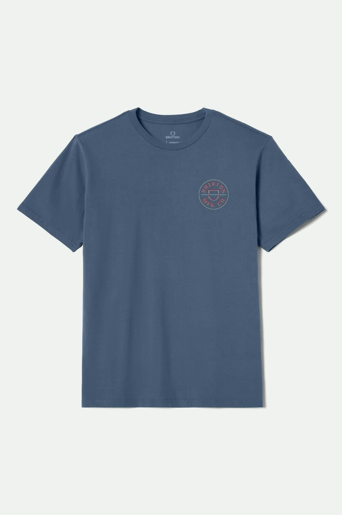 Men's Crest II Short Sleeve Standard T-Shirt in Harbor Blue/Grey Blue/Dark Red