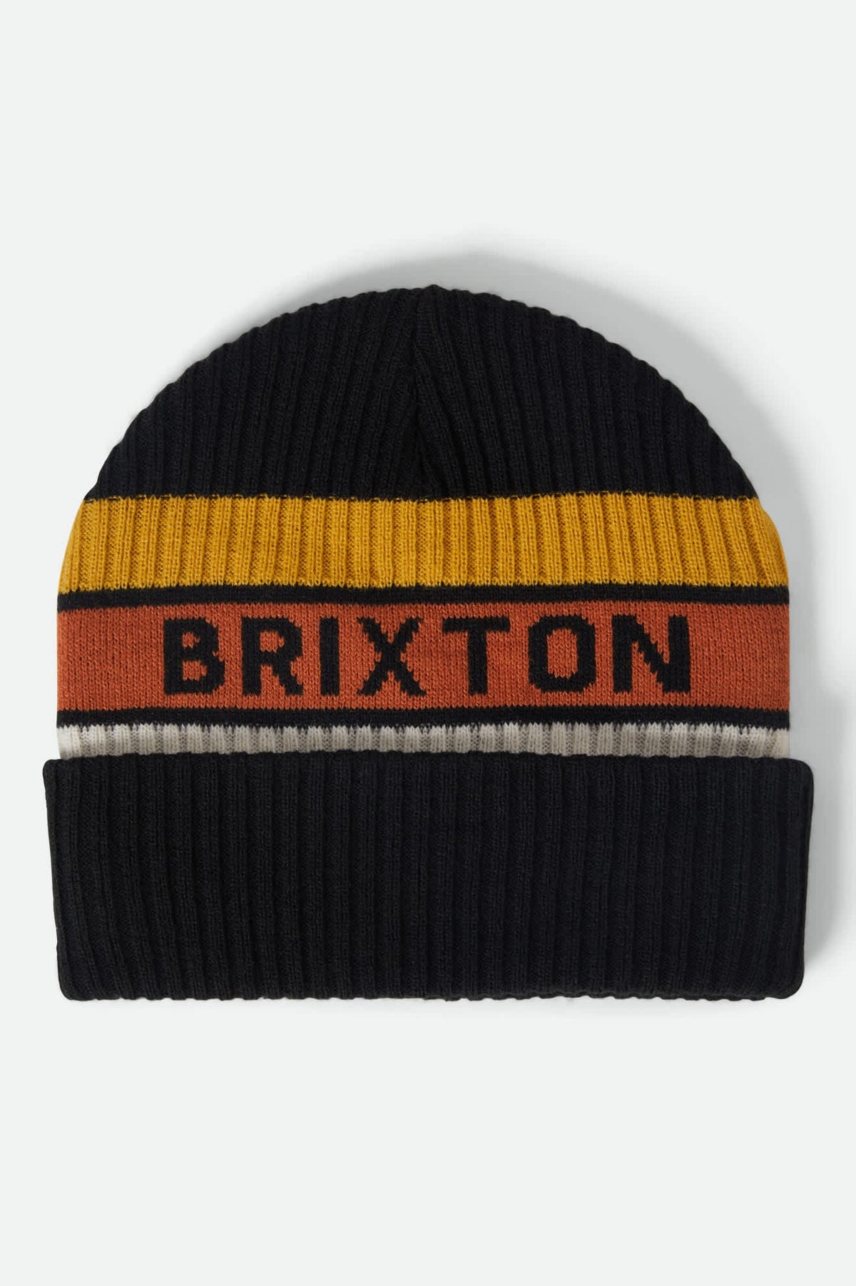 Men's Rainier Striped Beanie in Black/Yellow/Orange