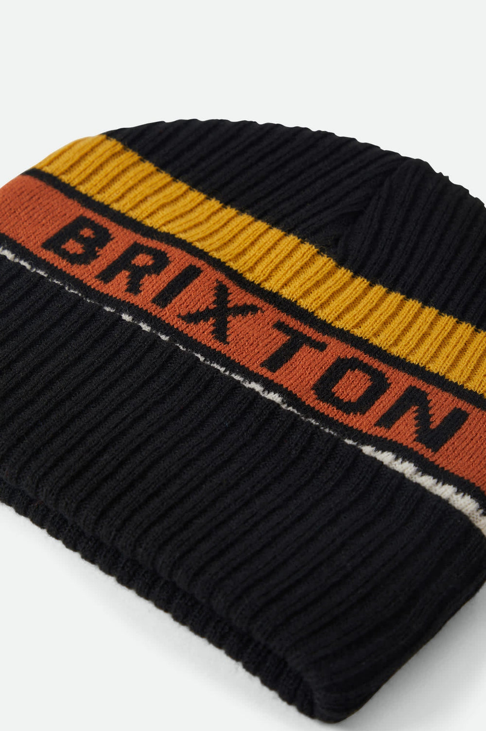 Men's Rainier Striped Beanie in Black/Yellow/Orange