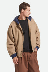 Men's Canvas Hooded Bomber Jacket in Khaki/Mood Indigo