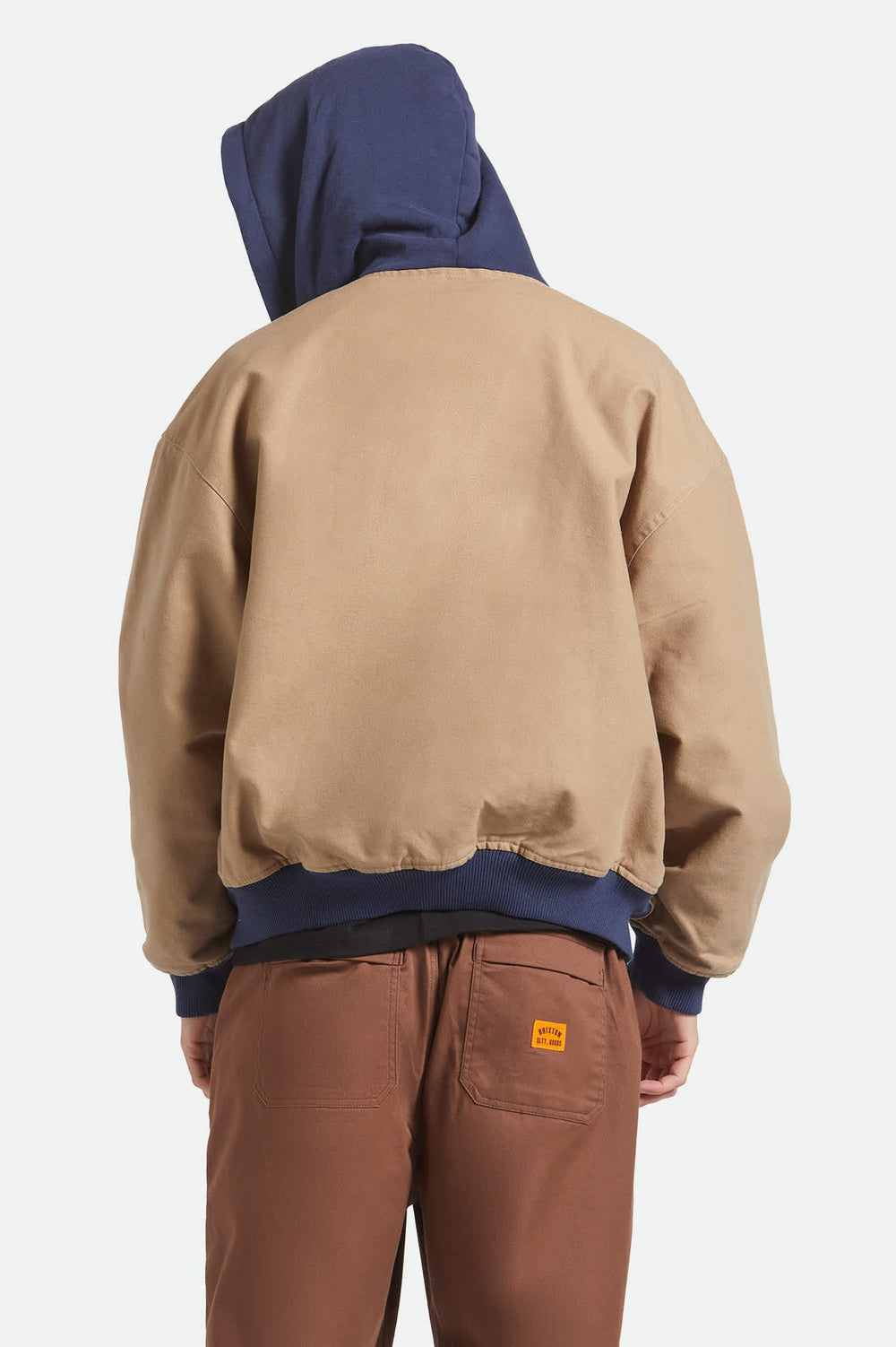 Men's Canvas Hooded Bomber Jacket in Khaki/Mood Indigo