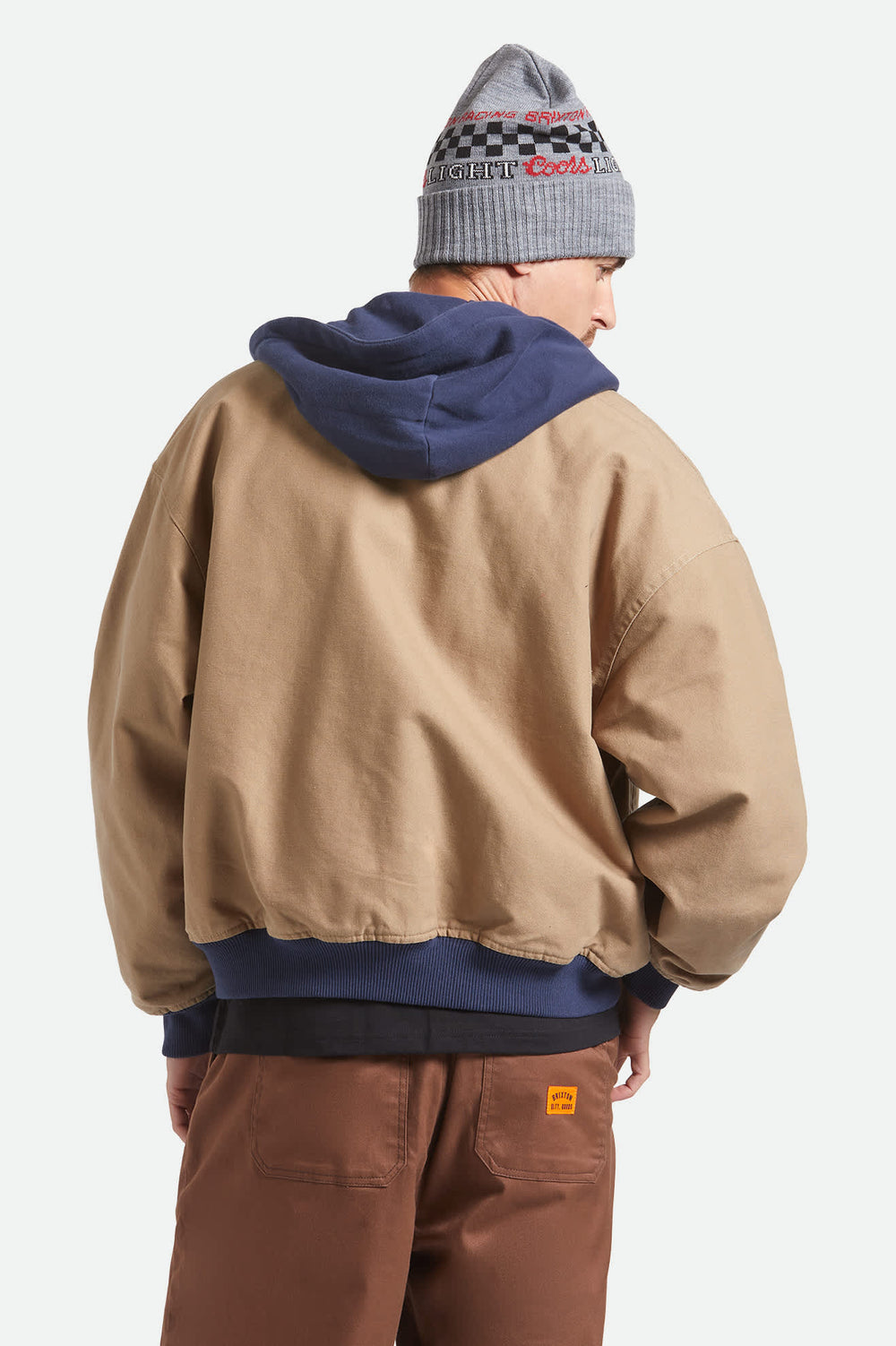 Men's Canvas Hooded Bomber Jacket in Khaki/Mood Indigo