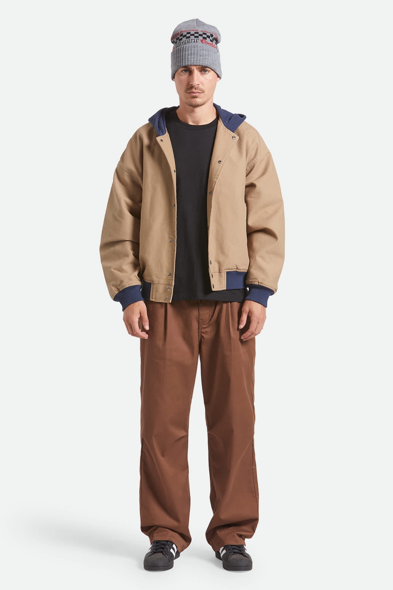 Men's Canvas Hooded Bomber Jacket in Khaki/Mood Indigo