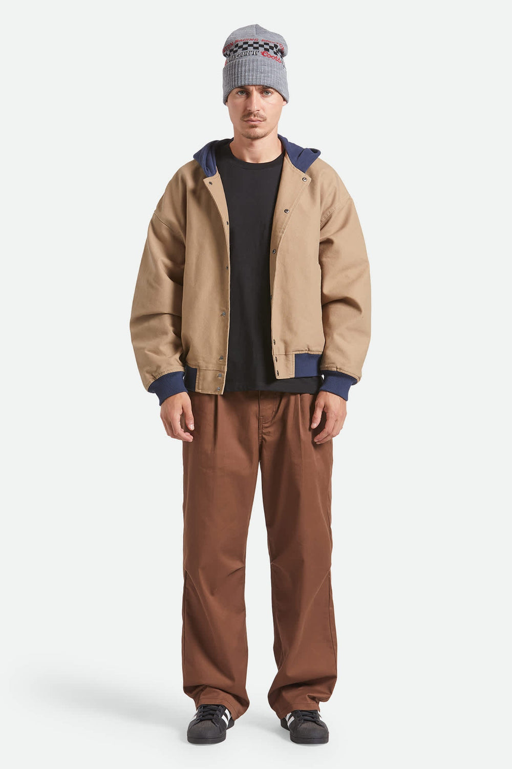 Men's Canvas Hooded Bomber Jacket in Khaki/Mood Indigo