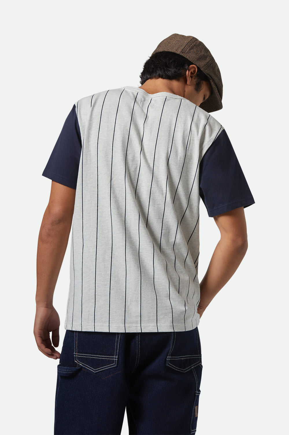 Men's The League Baseball T-Shirt in Heather Grey Ash/Washed Navy