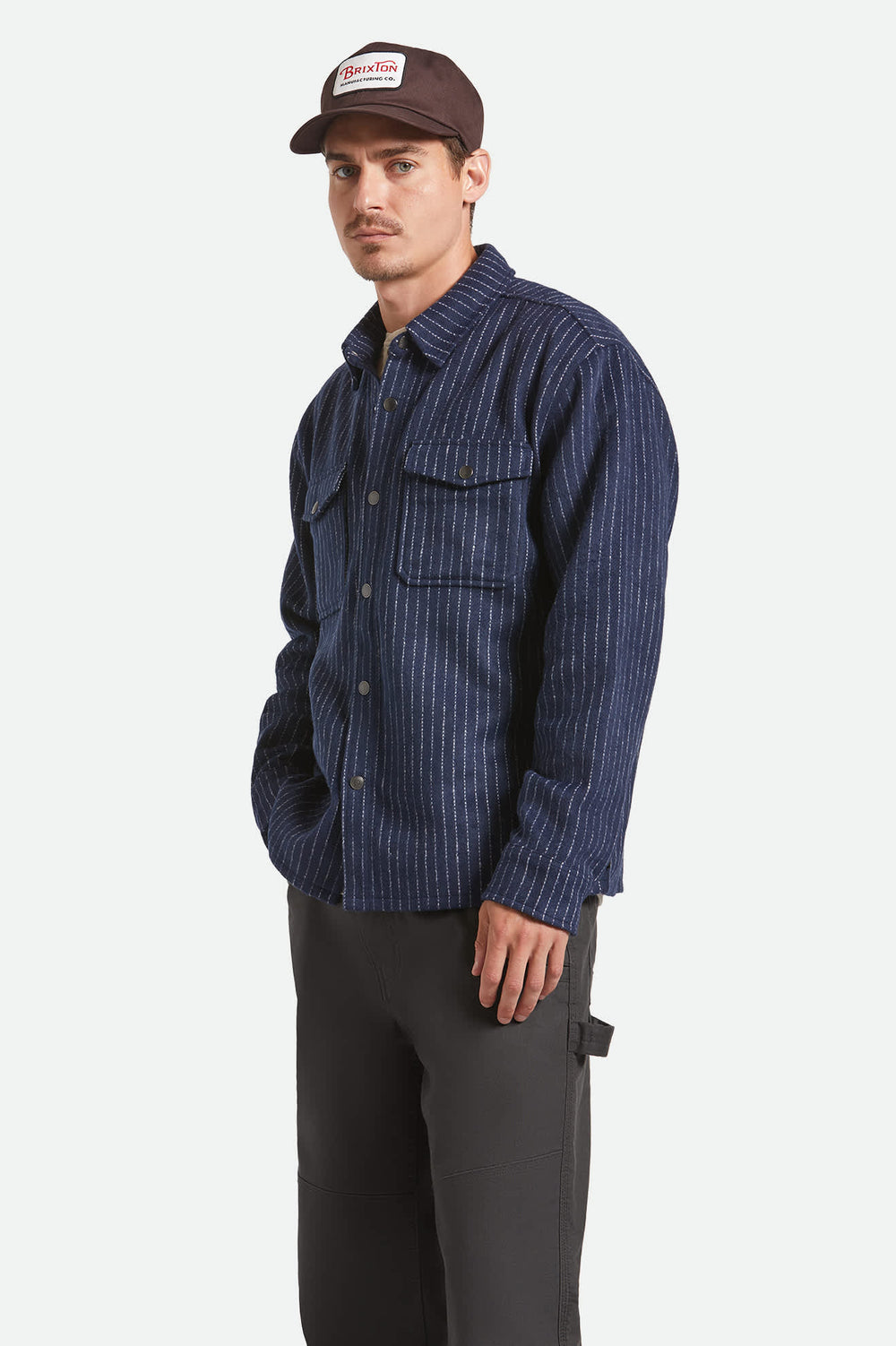 Men's Selden Soft Brushed Flannel in Mood Indigo Pinestripe