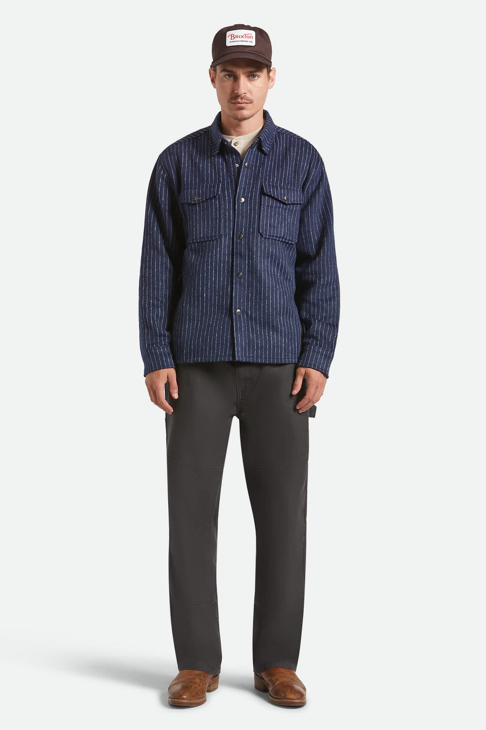 Men's Selden Soft Brushed Flannel in Mood Indigo Pinestripe