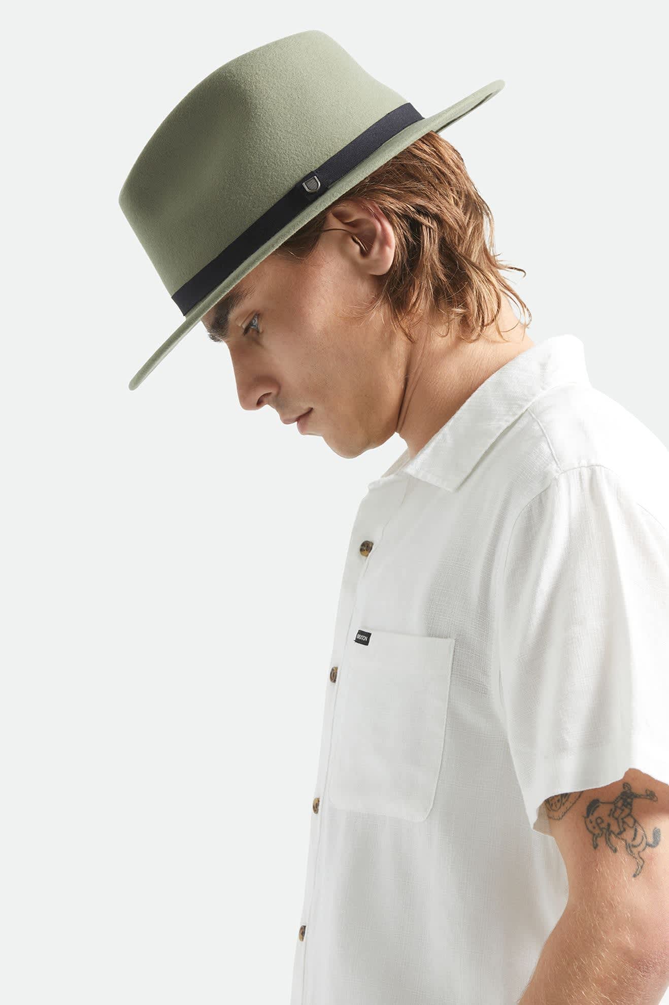 Unisex Messer Packable Fedora in Olive Surplus/Black