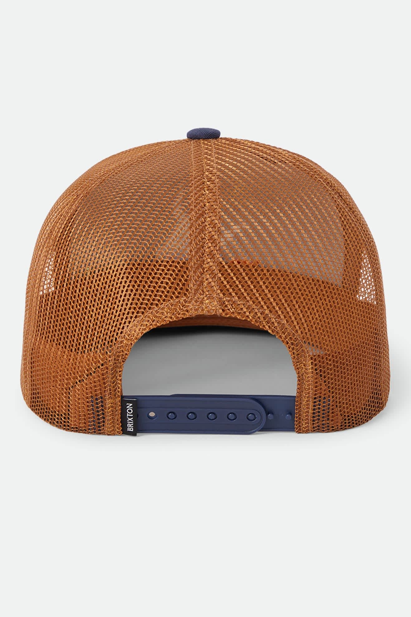 Unisex Barren Netplus Trucker Hat in Navy/Brown Sugar
