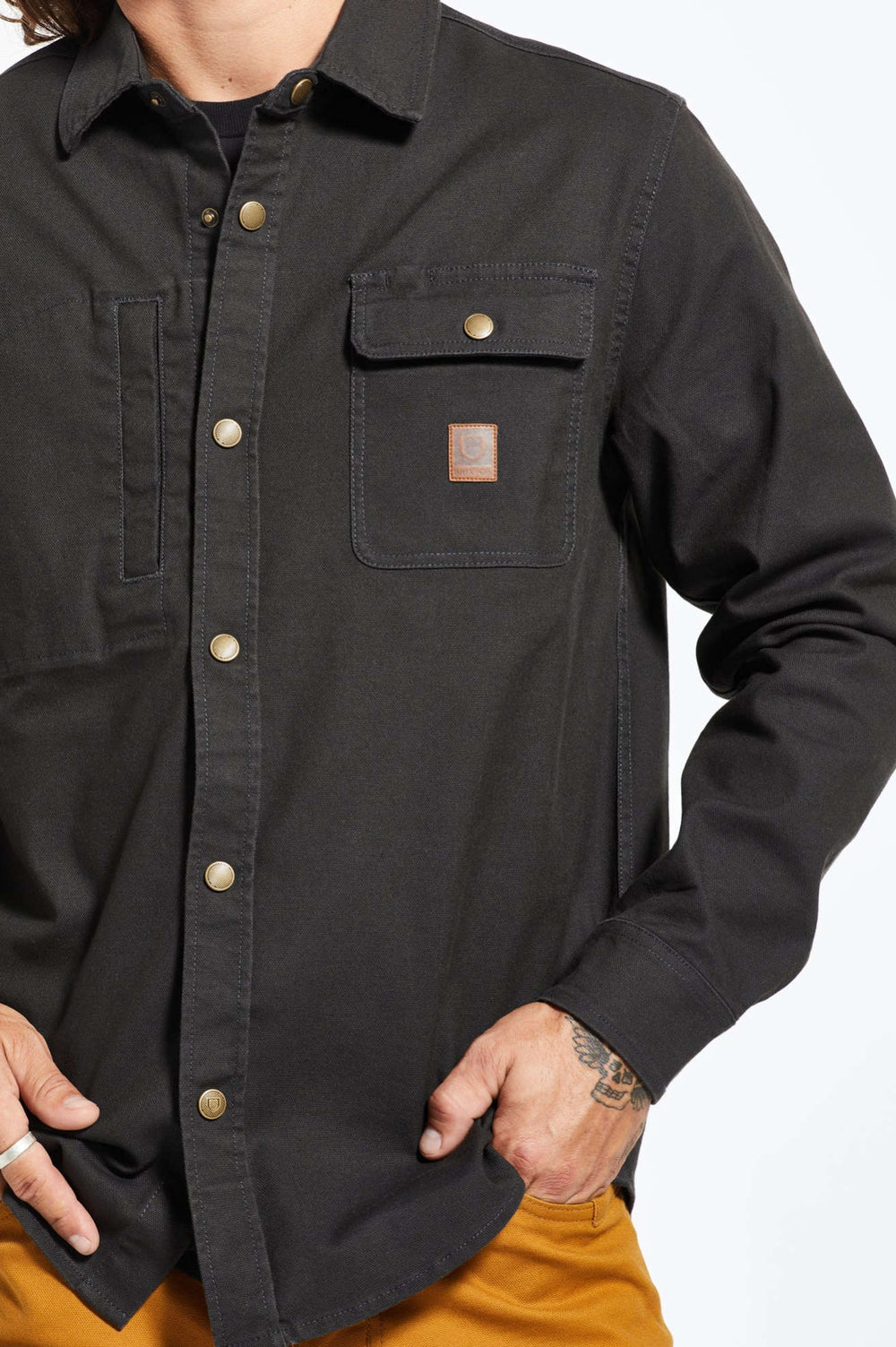 Men's Builders Stretch Long Sleeve Overshirt in Washed Black