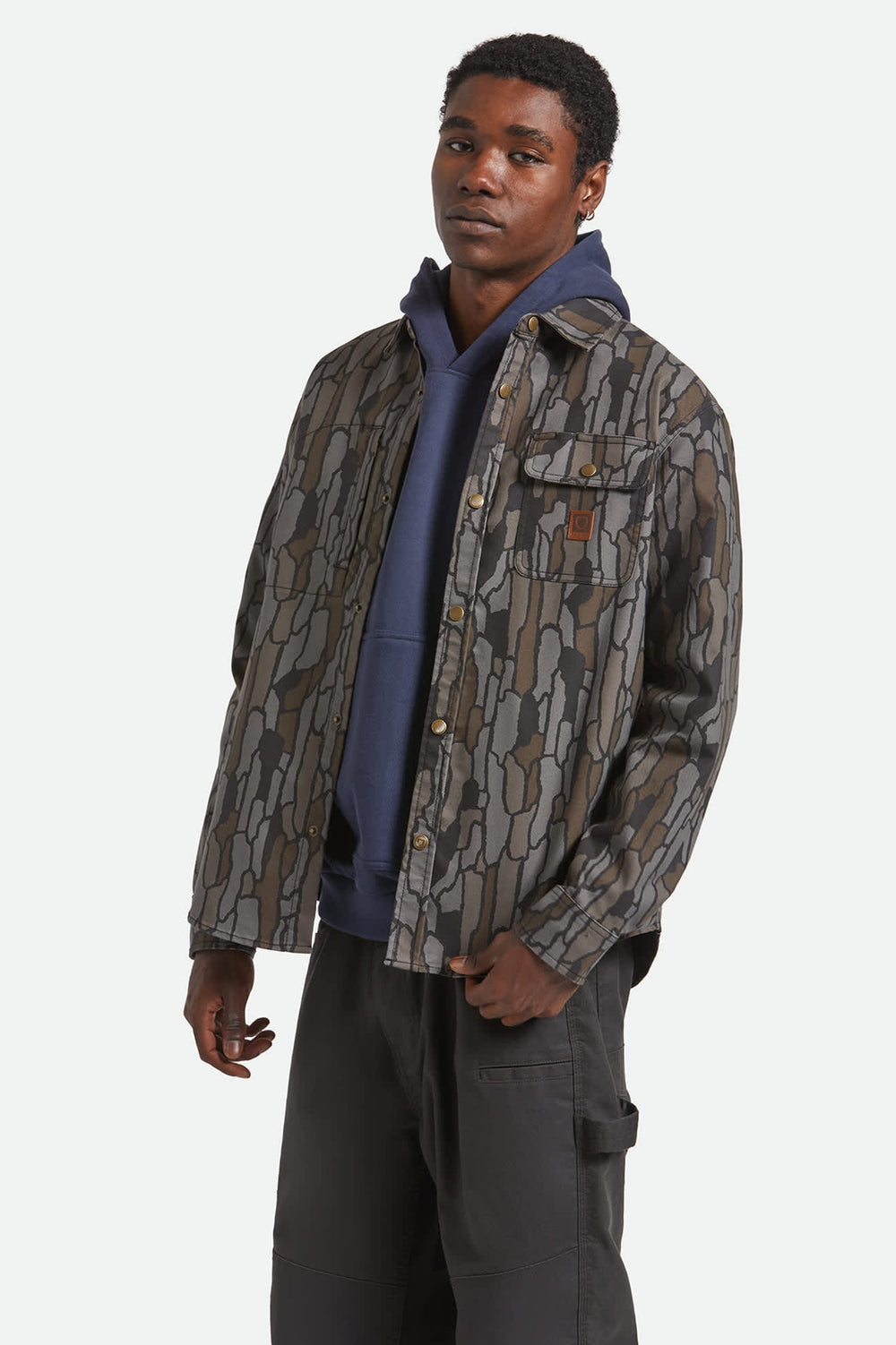 Men's Builders Stretch Long Sleeve Overshirt in Bark Camo
