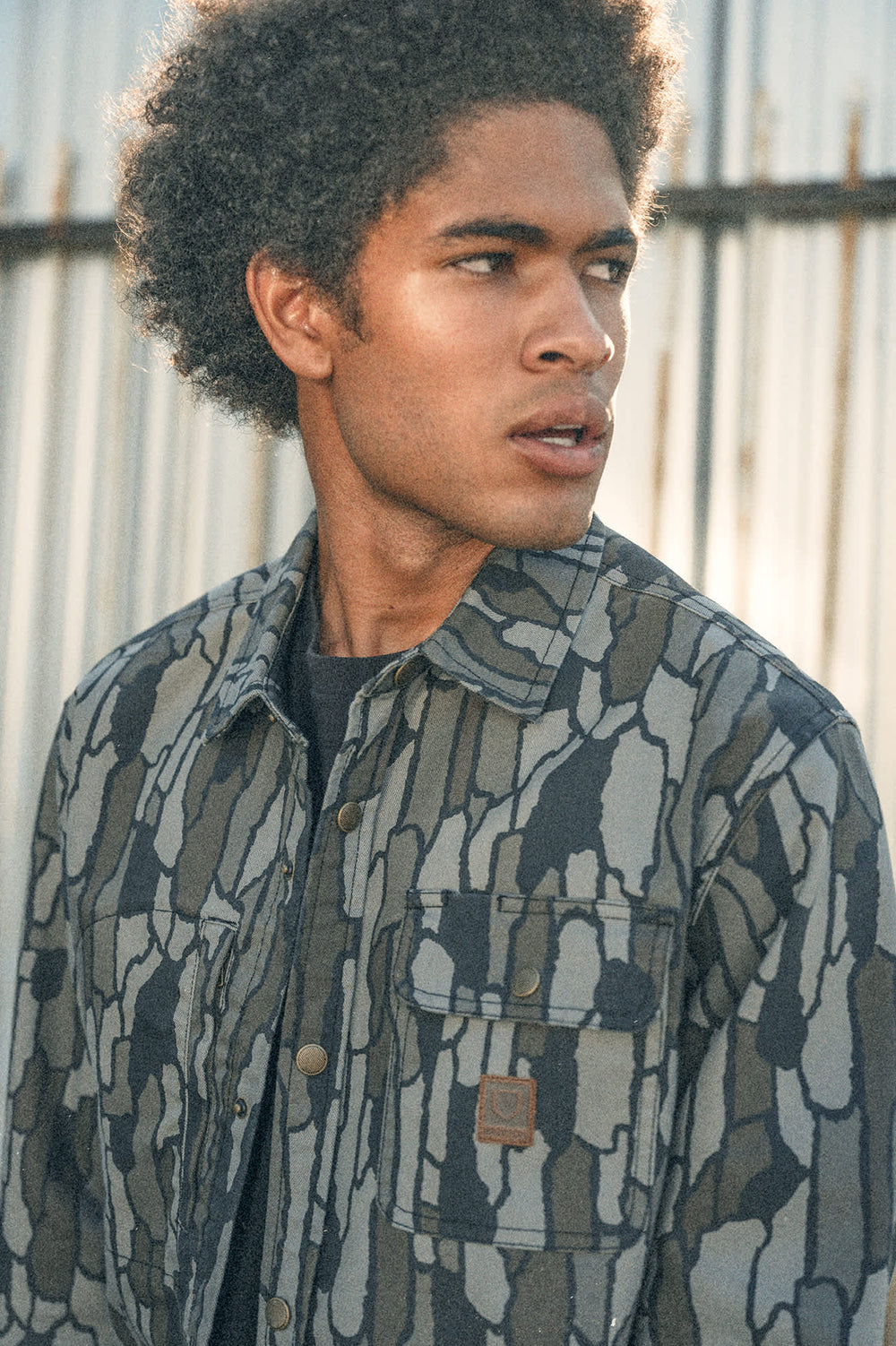 Men's Builders Stretch Long Sleeve Overshirt in Bark Camo
