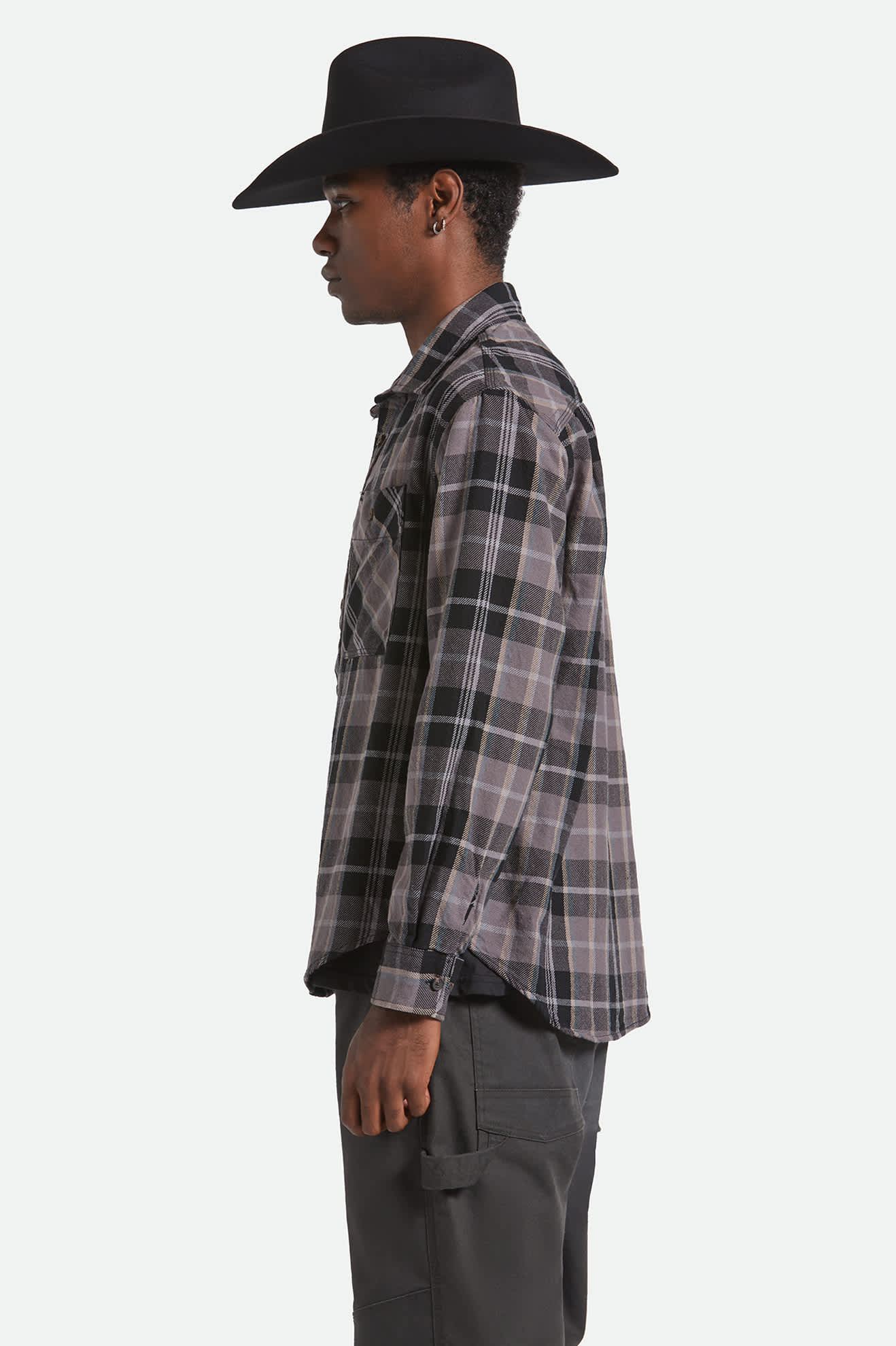 Men's Vintage Wash Flannel in Black/Charcoal Beige/Slate