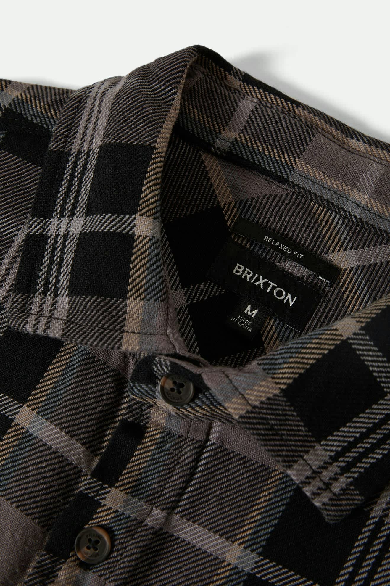 Men's Vintage Wash Flannel in Black/Charcoal Beige/Slate