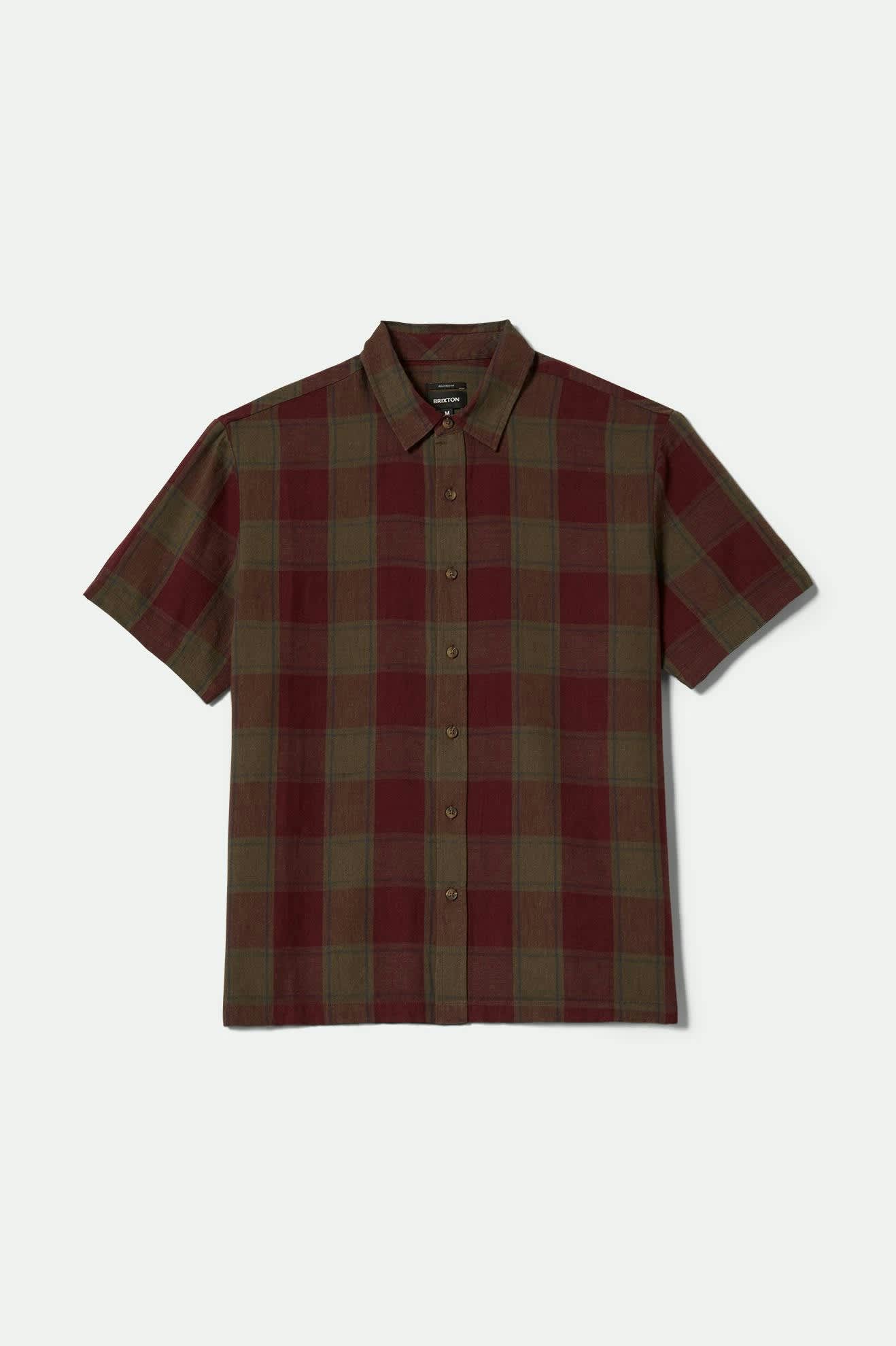 Men's Cru Linen Blend Short Sleeve Shirt in Olive Surplus/Port