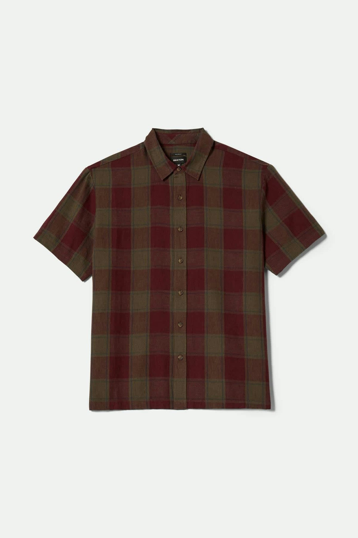 Men's Cru Linen Blend Short Sleeve Shirt in Olive Surplus/Port